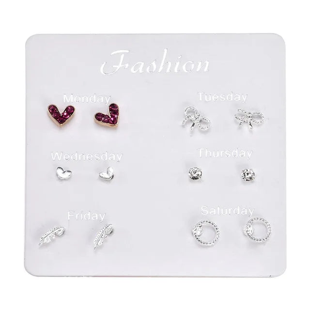 NEW 12~36 Pairs Fashion Women Girls Resin Plastic Crystal Diamante Flower Stud Earrings Set Random Style Gold Color Jewelry