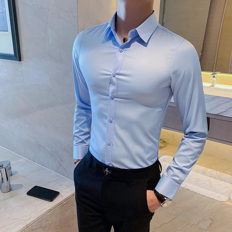 Camisas De Hombre Long Sleeve Shirts For Men Clothing 2024 Business Formal Wear Camisa Social Masculina Slim Fit Chemise Homme