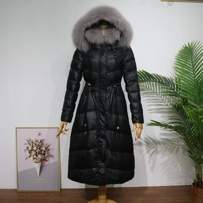 Winter Jacket Women Hooded Parka Coat Natural Fox fur collar Fashion Long Down Jackets Female Casual Warm Winter Coat 2020 New