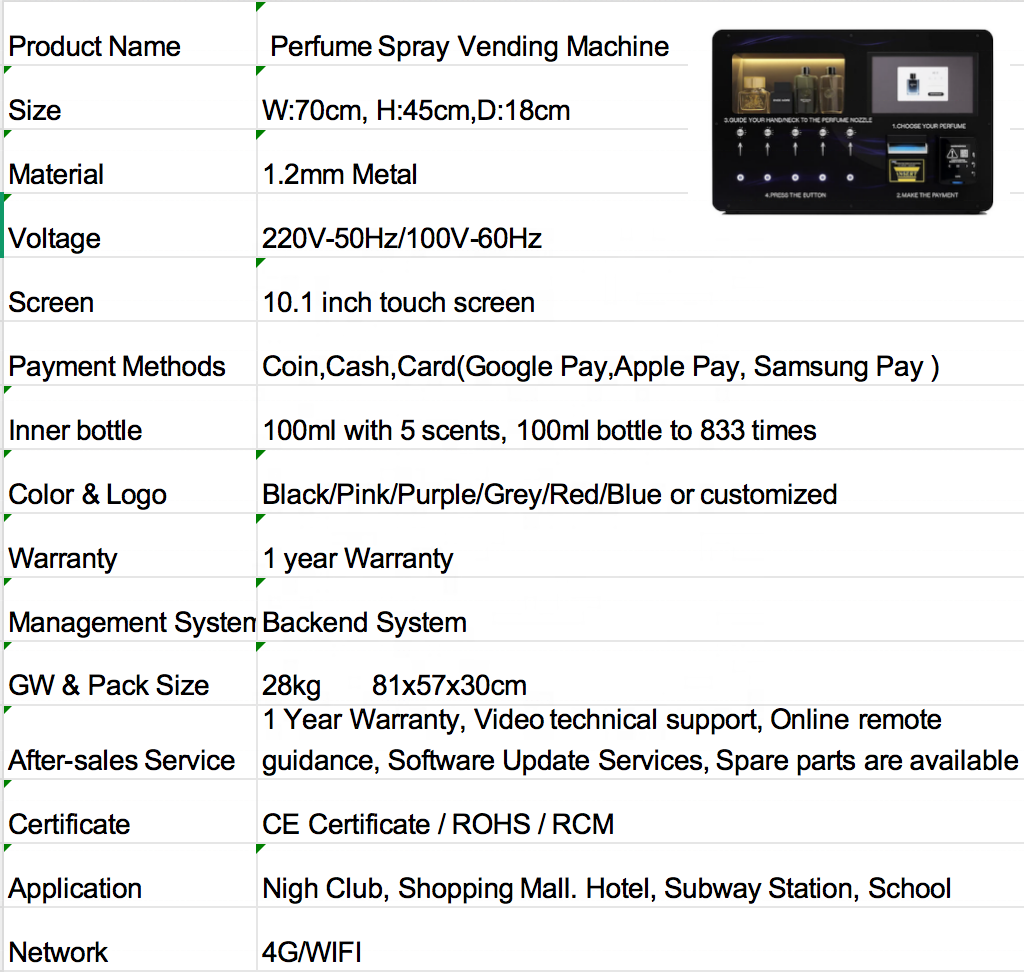 Perfume Vending Machine Spray with Electronic Pay Vending Machine Perfume Spray with Wall Mounted