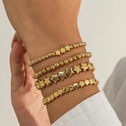 Boho Handmade Beaded Star Bracelet Combination Set Women's Retro Simple Gold Color Metal Bracelets Girly Charm Fashion Jewelry