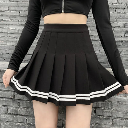 Vintage Korean Style Patchwork Skirt Harajuku JK Black Pleated Skirts Gothic Streetwear High Waist Mini Skirt Women Punk Skirt