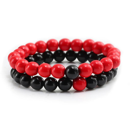 Set Gelang Pasangan Jarak Hitam Putih Batu Lava Asli Tiger Eye Gelang Yoga Manik untuk Lelaki Wanita Perhiasan Tali Elastik 