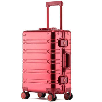 All aluminum rolling luggage universal wheel fashion travel trolley suitcase 20/24/28 inch metal hard box password check-in case