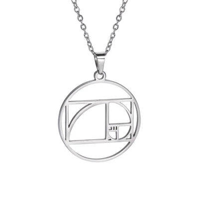 Geometry Circle Triangle Fibonacci Spiral Pendant Necklace Golden Ratio Hollow Stainless Steel Women Choker Necklace Jewelry