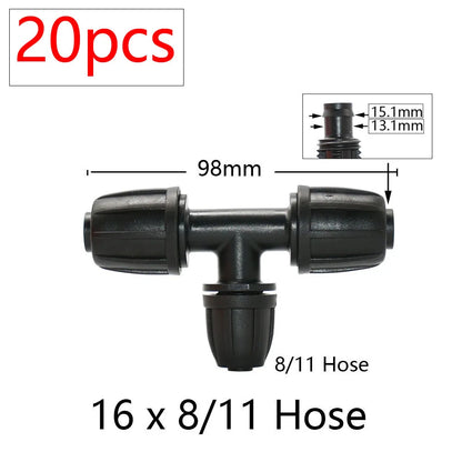 20 件 16 毫米 PE 管水连接器 1/2 至 3/8 英寸 1/4 英寸 1/8 英寸 6.0 毫米管道减径接头花园灌溉配件