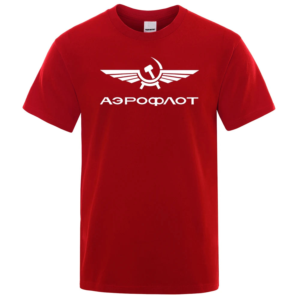 Aeroflot Aviation Russe Pilote Aerospace Aviateur T-Shirt Men Summer Cotton Short Sleeve Fashion Casual Clothes Oversize T Shirt