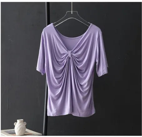 Elegant temperament women knitted pleated modal cotton tops blouse office lady basic shirts clothes blusas femininas elegantes