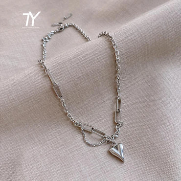 Loket Jantung Peach Manis Eropah dan Amerika Kalung Choker Keluli Tahan Karat untuk Wanita 2023 Rantai Klavikula Seksi Gadis Korea 