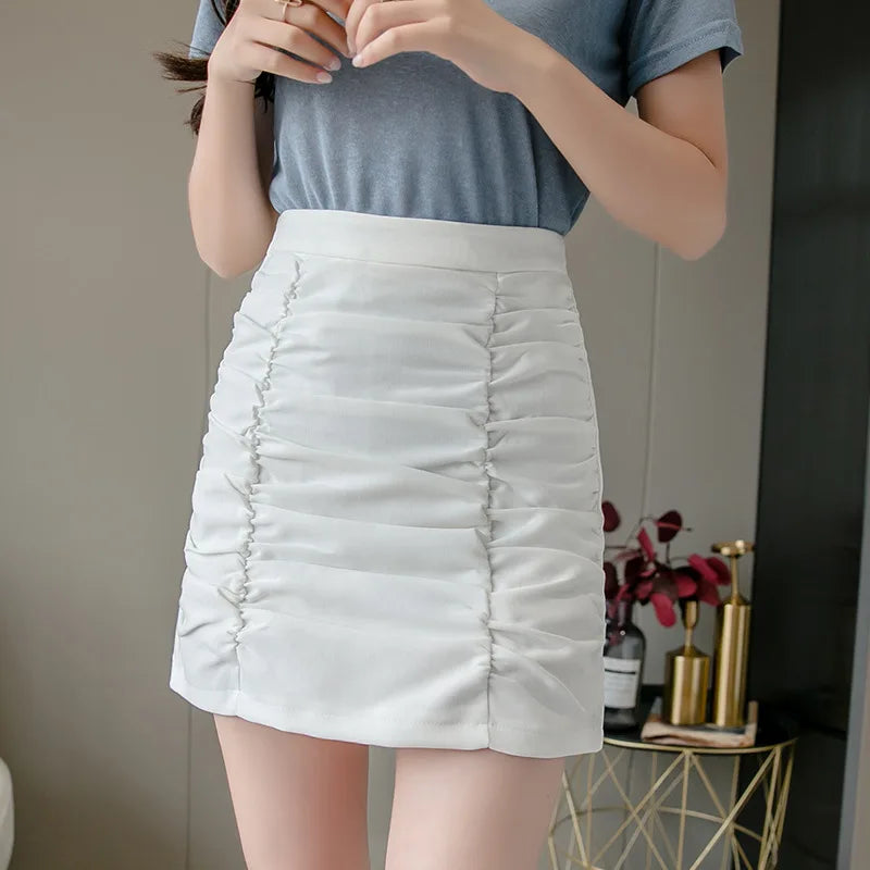 2020 Summer Korean Version chicing Of Pure Color Anti-stripping Pants High Waist Pleated Wrap Hip Irregular Slim skirts womens