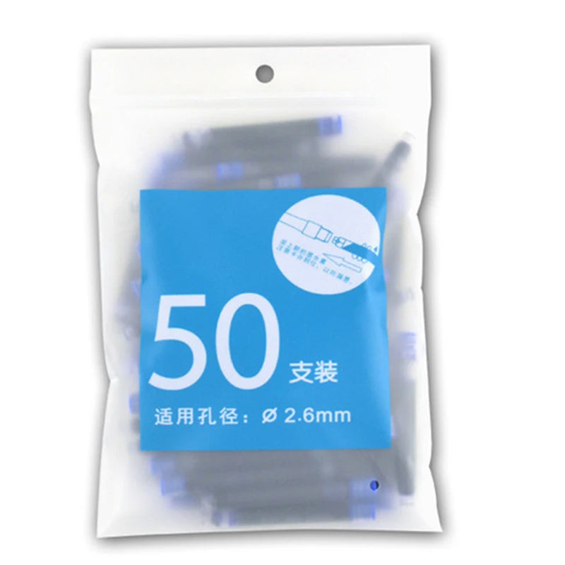 50 件钢笔墨盒 2.6 毫米高品质替换芯短墨盒办公用品书法笔精细书写