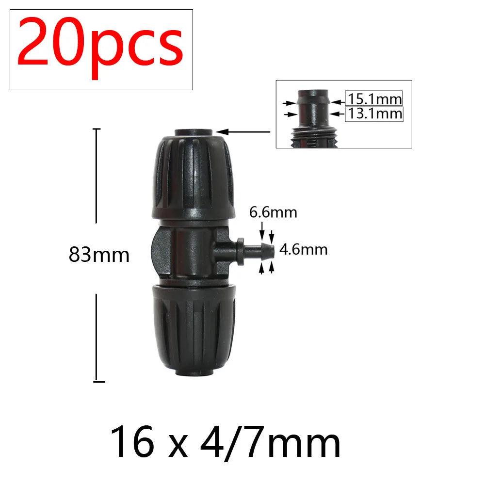 20 件 16 毫米 PE 管水连接器 1/2 至 3/8 英寸 1/4 英寸 1/8 英寸 6.0 毫米管道减径接头花园灌溉配件