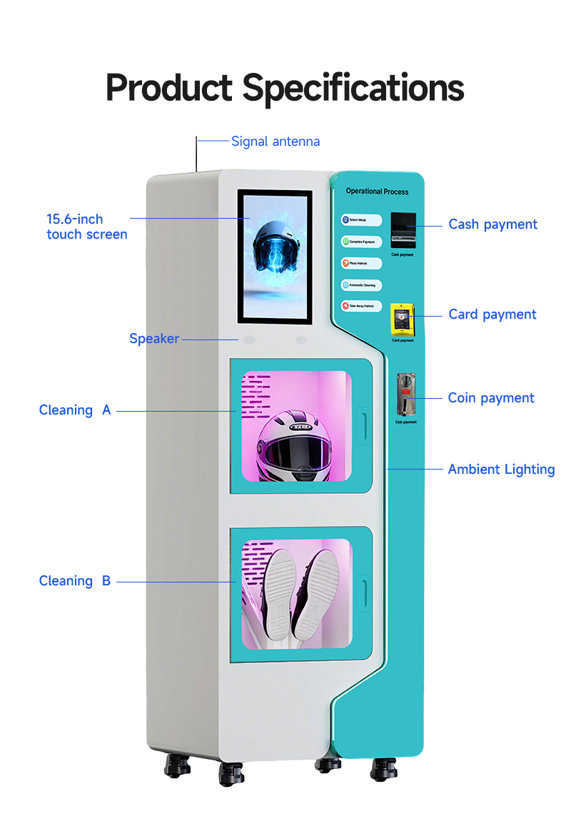 Dual Motorcycle Helmet Vending Machine with Automatic Disinfection & Cleaning SDK Enabled UVend Light Sanitization Technology
