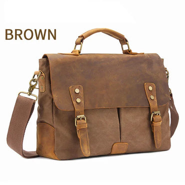MARKROYAL Vintage Crazy Horse Leather Kanvas Messenger Beg Komputer riba Briefcase Crossbody Satchel Bag Dropshipping 