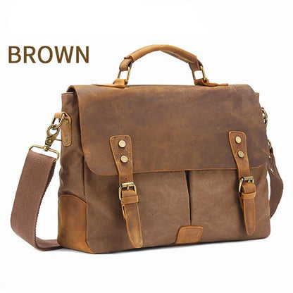 MARKROYAL Vintage Crazy Horse Leather Kanvas Messenger Beg Komputer riba Briefcase Crossbody Satchel Bag Dropshipping 