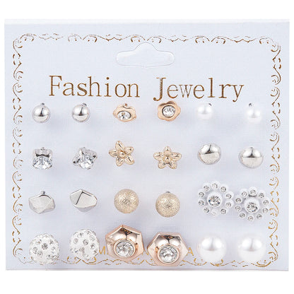 NEW 12~36 Pairs Fashion Women Girls Resin Plastic Crystal Diamante Flower Stud Earrings Set Random Style Gold Color Jewelry