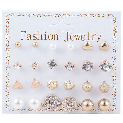 NEW 12~36 Pairs Fashion Women Girls Resin Plastic Crystal Diamante Flower Stud Earrings Set Random Style Gold Color Jewelry