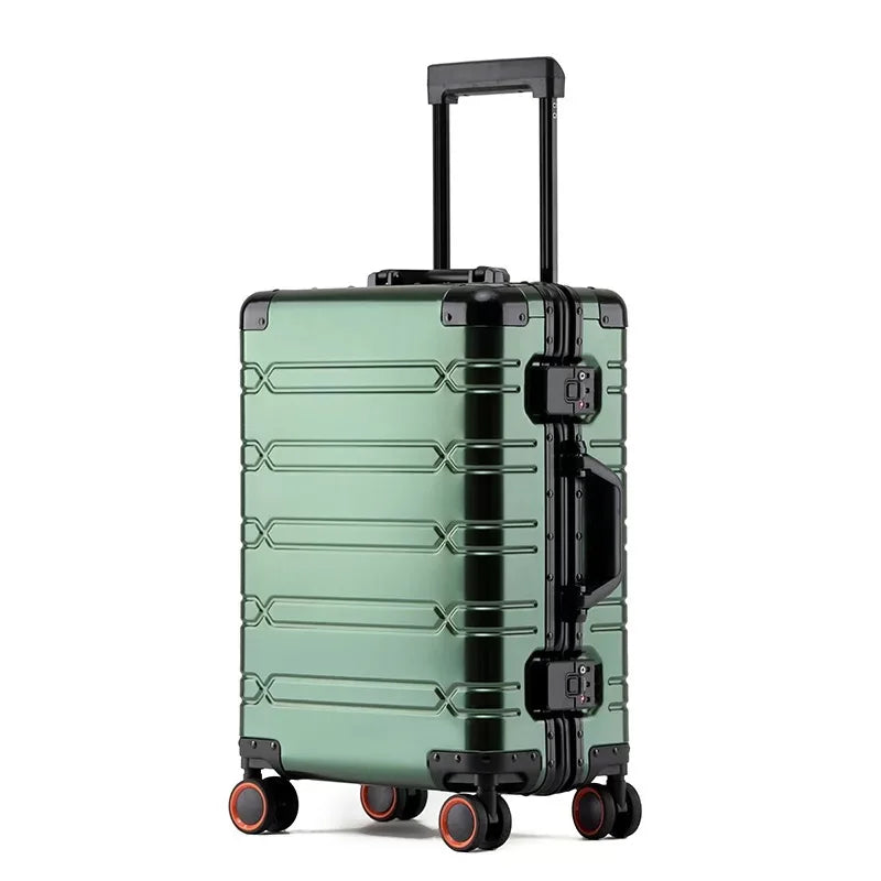 All aluminum rolling luggage universal wheel fashion travel trolley suitcase 20/24/28 inch metal hard box password check-in case