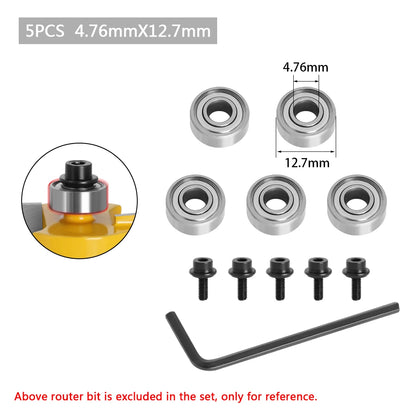 耐用钢轴承配件套件适用于路由器钻头头和柄顶部安装 1/2、3/8、3/4 轴承和止动环