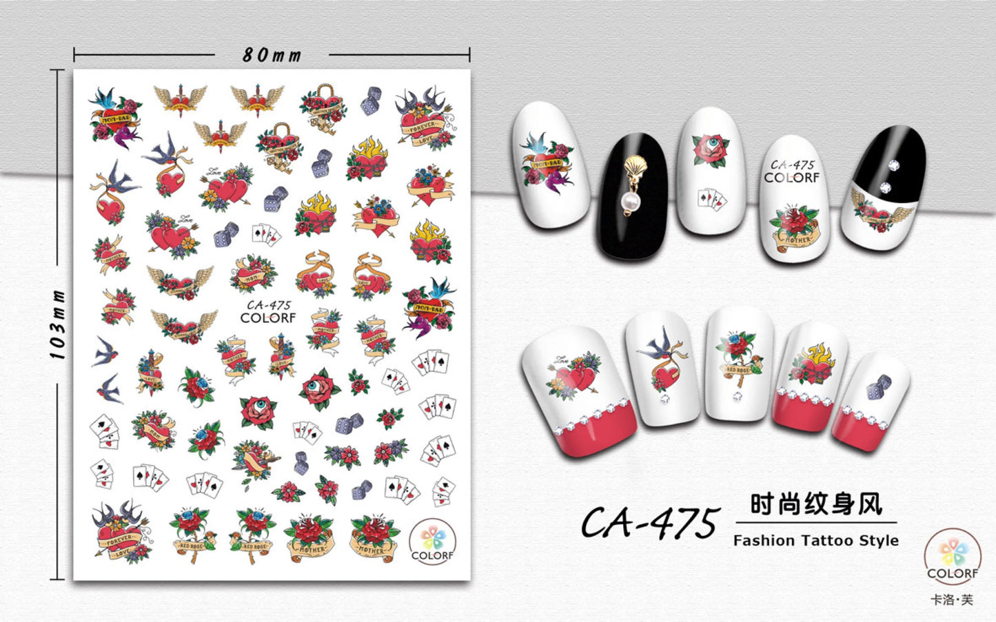 Terbaru CA-473 gaya retro 3d nail art sticker nail decal stamping eksport jepun reka bentuk rhinestones hiasan