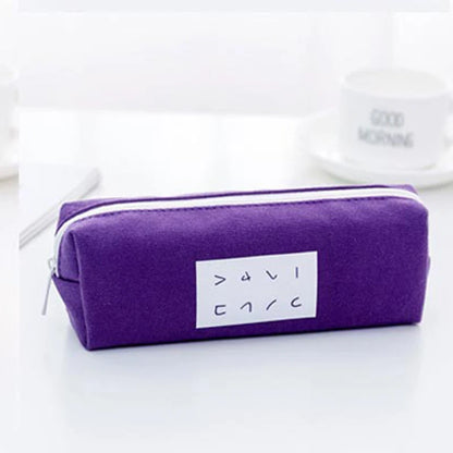 Simple Canvas Pencil Case For Student Large Capacity Makeup Brush Pen Organizer For Office 4.5x17.5x6cm Zipper Closure Kawaii