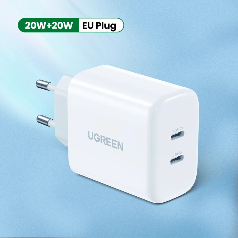 UGREEN Dual 20W PD USB C Charger for iPhone 16 15 14 Fast Charger Quick Charge 4.0 3.0 Charging for Samsung Mobile Phone Charger