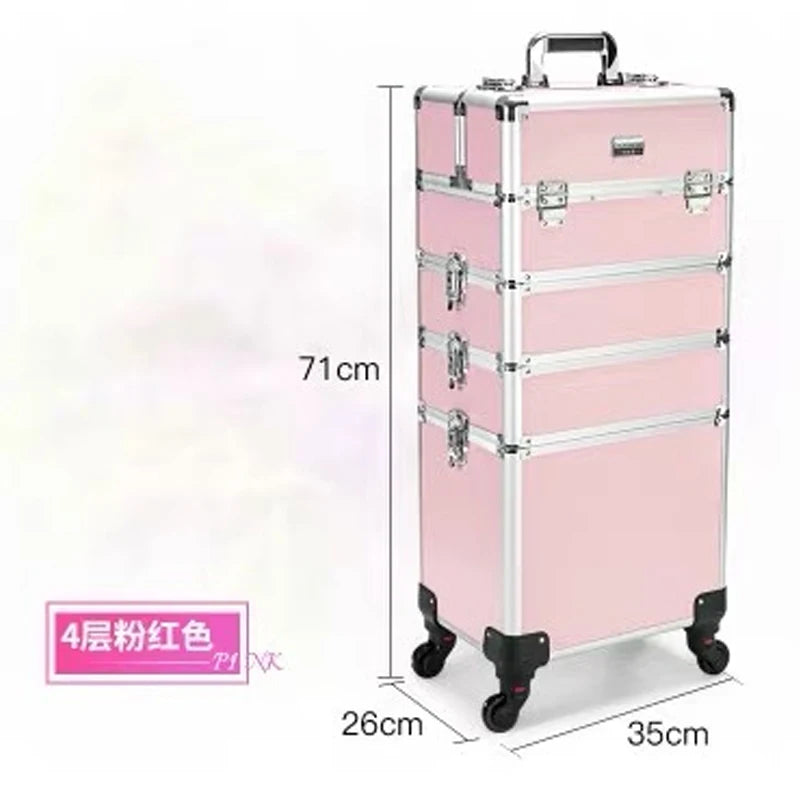 New Women Trolley Cosmetic Bags on Wheel,Nails Makeup Toolbox,Detachable Foldable Beauty Suitcase Travel bag vs Rolling Luggage