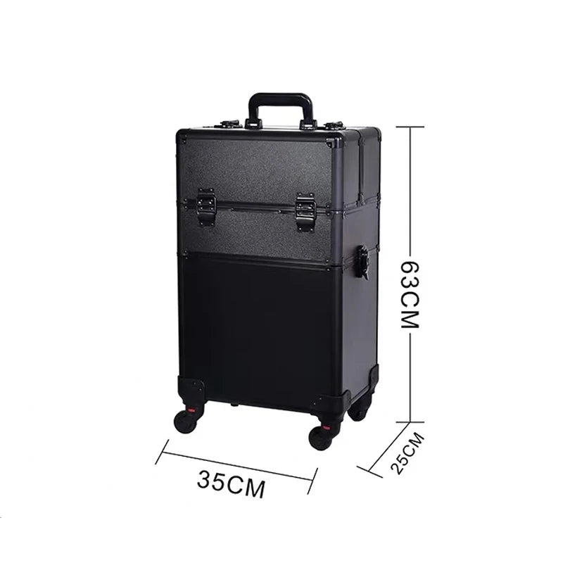 New Women Trolley Cosmetic Bags on Wheel,Nails Makeup Toolbox,Detachable Foldable Beauty Suitcase Travel bag vs Rolling Luggage