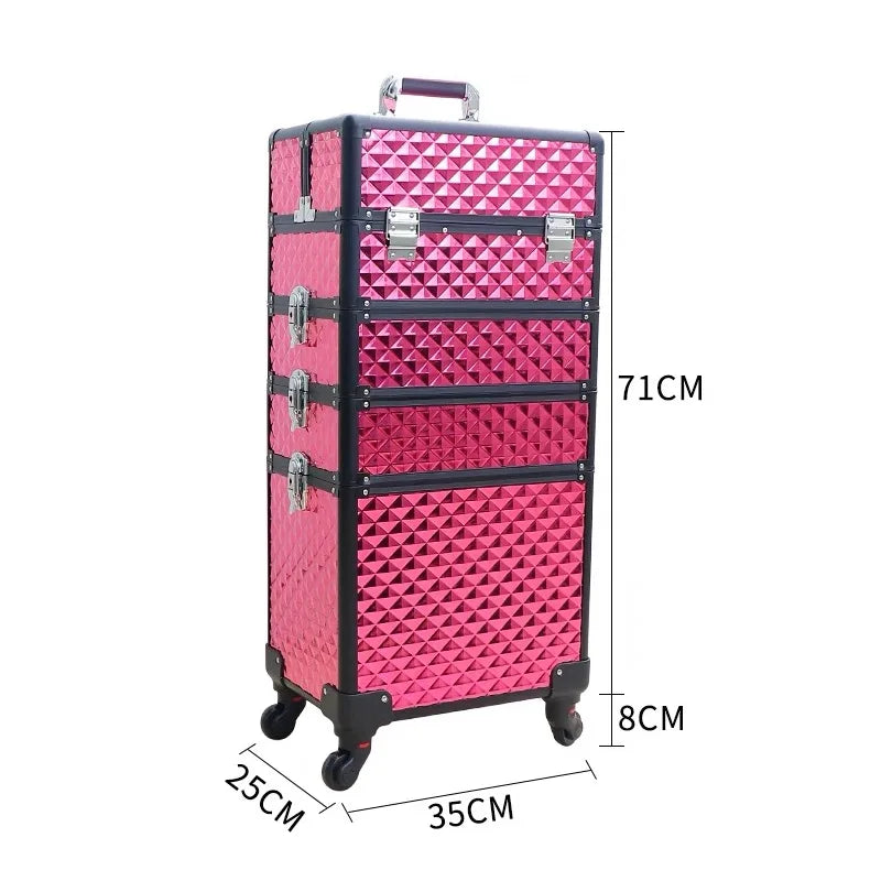 New Women Trolley Cosmetic Bags on Wheel,Nails Makeup Toolbox,Detachable Foldable Beauty Suitcase Travel bag vs Rolling Luggage