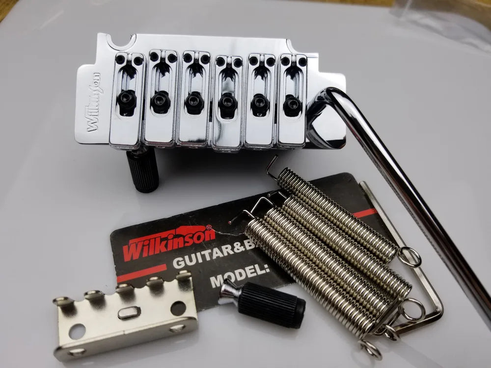 Jambatan Sistem Tremolo Gitar Elektrik Wilkinson WVS50K dengan Pelana Satin padanan Emas Perak Chrome 