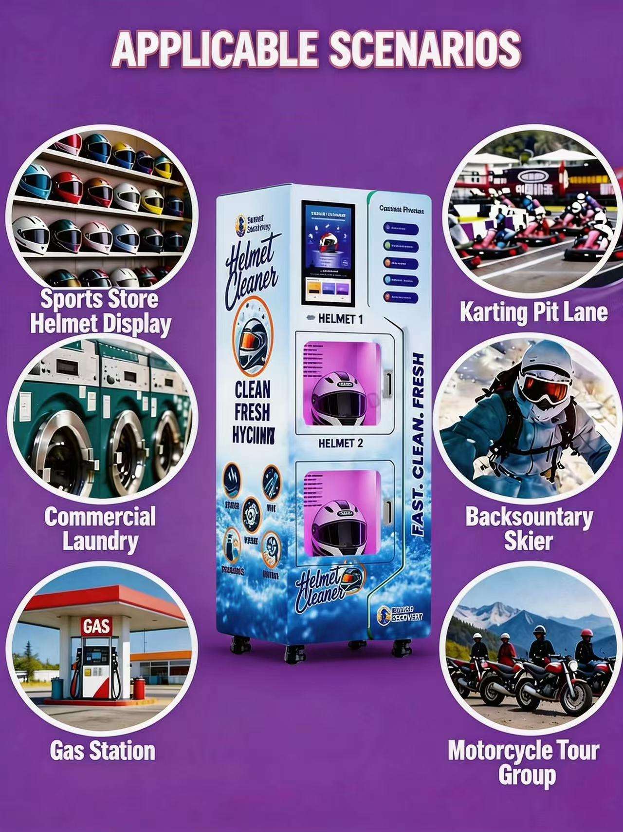 Dual Motorcycle Helmet Vending Machine with Automatic Disinfection & Cleaning SDK Enabled UVend Light Sanitization Technology