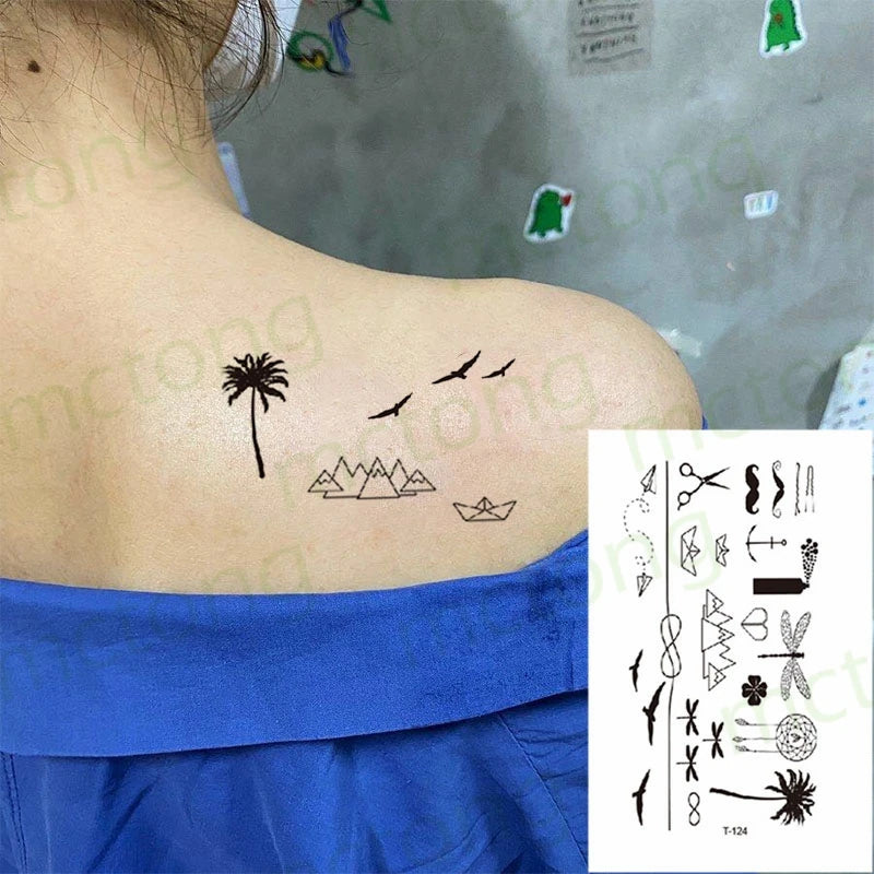 Pelekat Tato Sementara Kalis Air Tato Huruf Segitiga Rama-Rama Tatuajes Tangan Tatouage Body Flash FakeTattoo Sticker Taty 