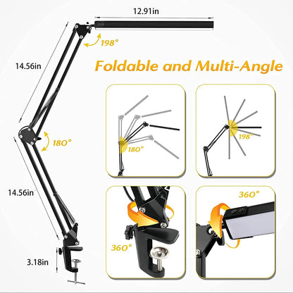 LED Desk Lamp with Clamp, Swing Arm Desk lamp, Adjustable Desk Light Eye-Care Table Light, 3 Color Modes,  Eye-Caring Desk Lamps