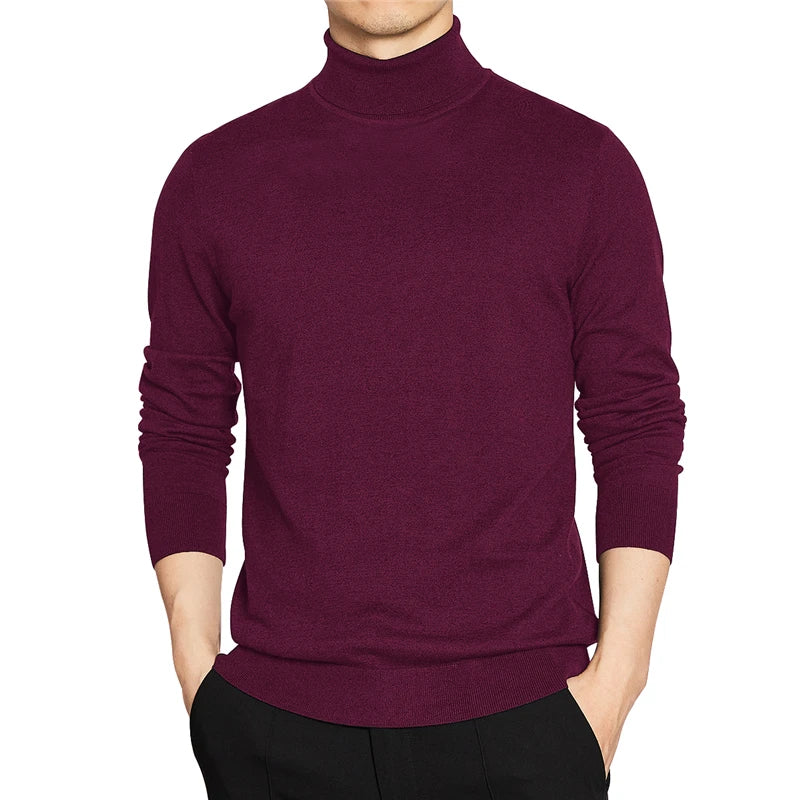 High Quality Turtleneck Sweater Men Pullover Basic Solid Turtle-Neck Sweater Male Black Wine red Green Grey Purple Knitwear Man