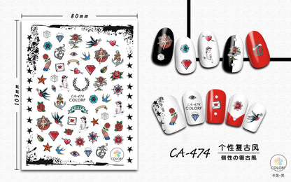 Terbaru CA-473 gaya retro 3d nail art sticker nail decal stamping eksport jepun reka bentuk rhinestones hiasan