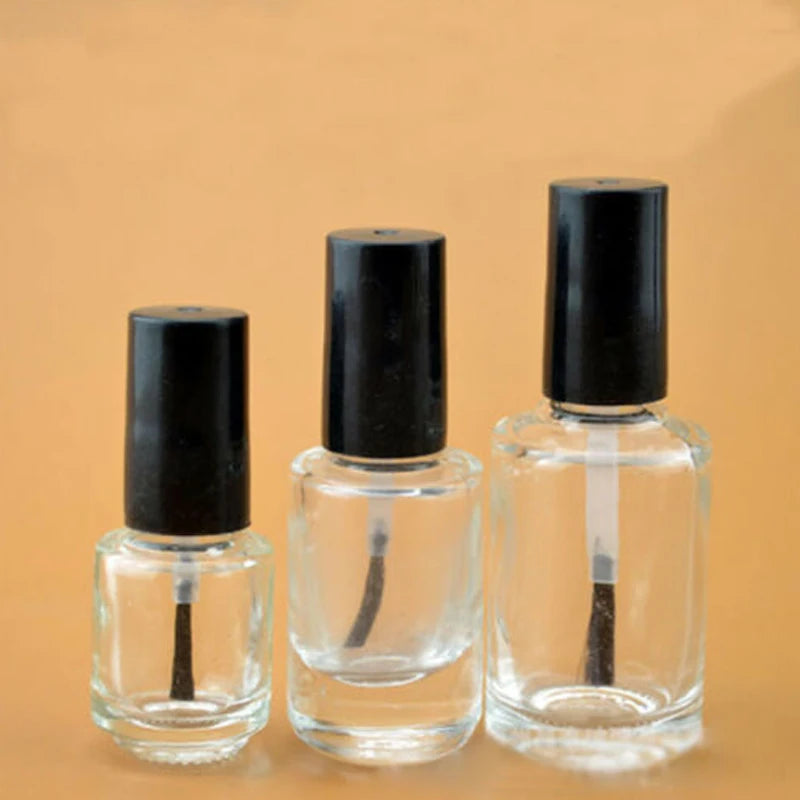 30pcs 5ml/10ml/15ml/20ml Empty Round Square Clear Glass Nails Polish Bottle With Brush Cap Paint Glue Containers Nail art Vials