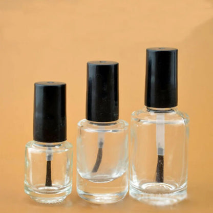 30pcs 5ml/10ml/15ml/20ml Empty Round Square Clear Glass Nails Polish Bottle With Brush Cap Paint Glue Containers Nail art Vials