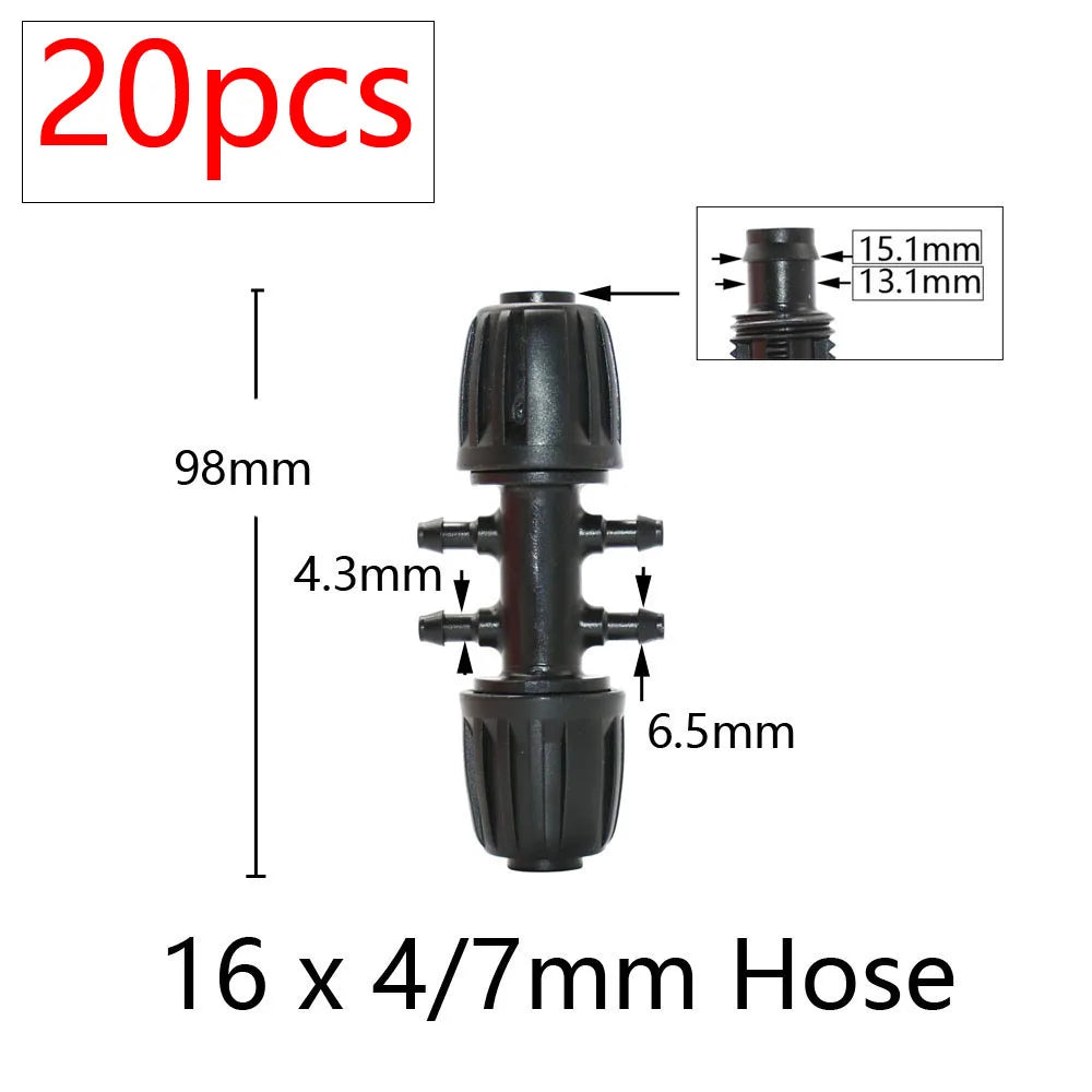 20 件 16 毫米 PE 管水连接器 1/2 至 3/8 英寸 1/4 英寸 1/8 英寸 6.0 毫米管道减径接头花园灌溉配件