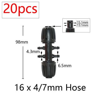 20 件 16 毫米 PE 管水连接器 1/2 至 3/8 英寸 1/4 英寸 1/8 英寸 6.0 毫米管道减径接头花园灌溉配件