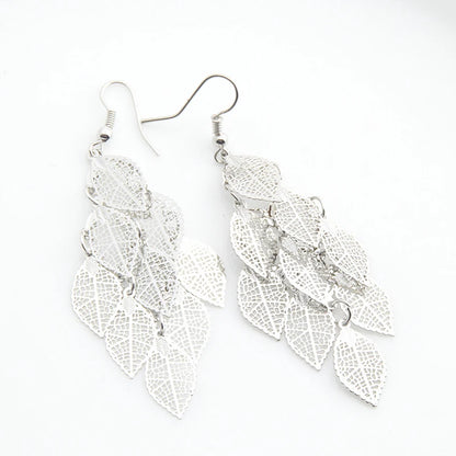 Vintage Hollow Leaves Drop Earrings for Women Bohemian Colorful Long Dangle Earrings 2024 Fashion Jewelry boucle oreille femme