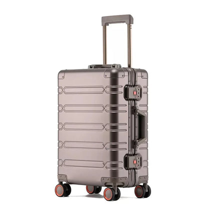 All aluminum rolling luggage universal wheel fashion travel trolley suitcase 20/24/28 inch metal hard box password check-in case