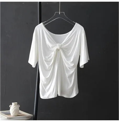 Elegant temperament women knitted pleated modal cotton tops blouse office lady basic shirts clothes blusas femininas elegantes