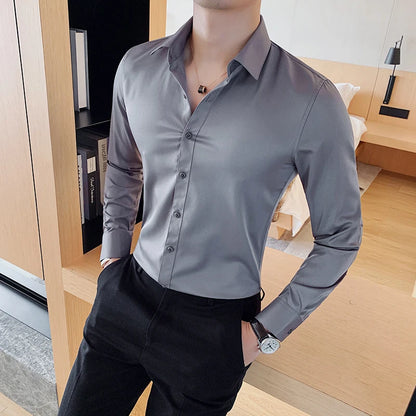 Camisas De Hombre Long Sleeve Shirts For Men Clothing 2024 Business Formal Wear Camisa Social Masculina Slim Fit Chemise Homme