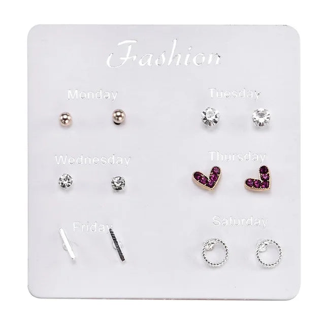 NEW 12~36 Pairs Fashion Women Girls Resin Plastic Crystal Diamante Flower Stud Earrings Set Random Style Gold Color Jewelry