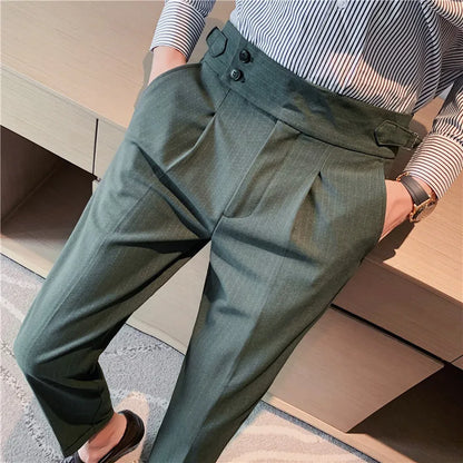 Dress Pants For Men Luxury High Waist Gurkha Pants Men Clothing Simple All Match Slim Fit Casual Men's Formal Trousers Hot Sale