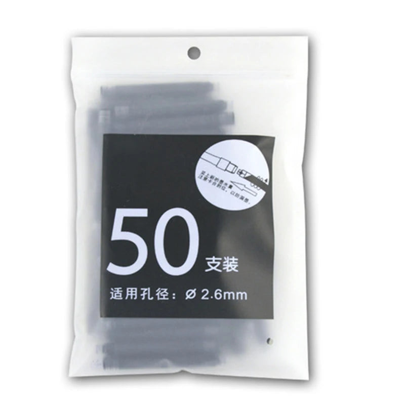 50 件钢笔墨盒 2.6 毫米高品质替换芯短墨盒办公用品书法笔精细书写