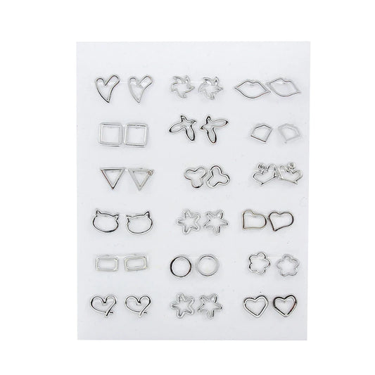 36Pairs/18pairs Anting-Anting Gaya Campuran Berlian buatan Bunga Matahari Bunga Geometrik Haiwan Geometrik Anting-Anting Stud Plastik Set Untuk Barang Kemas Wanita Wanita 