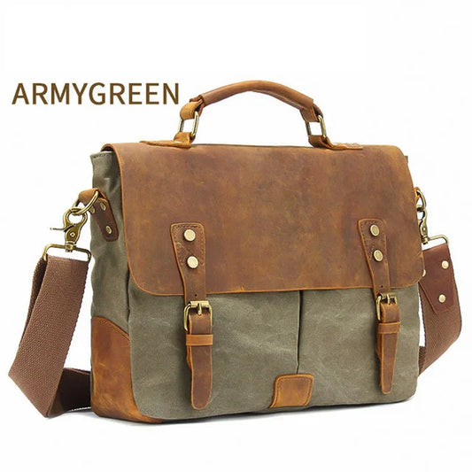 MARKROYAL Vintage Crazy Horse Leather Kanvas Messenger Beg Komputer riba Briefcase Crossbody Satchel Bag Dropshipping 
