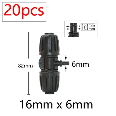 20 件 16 毫米 PE 管水连接器 1/2 至 3/8 英寸 1/4 英寸 1/8 英寸 6.0 毫米管道减径接头花园灌溉配件