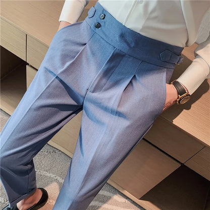 Dress Pants For Men Luxury High Waist Gurkha Pants Men Clothing Simple All Match Slim Fit Casual Men's Formal Trousers Hot Sale